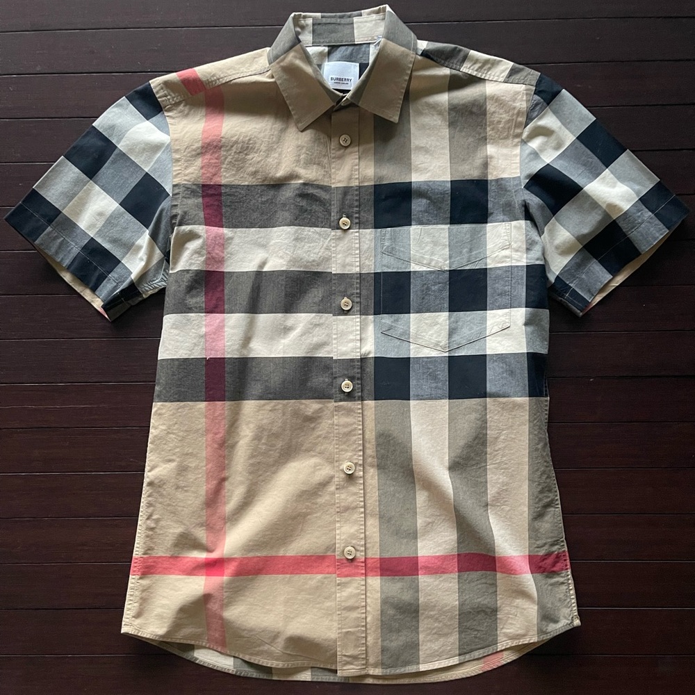 Authentic Mens Burberry Check Stretch Cotton Poplin Shirt Size US (Small)